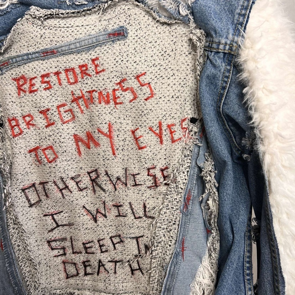 Custom Upcycled Reworked Fur Denim Jacket Size S - Picture 6 of 7